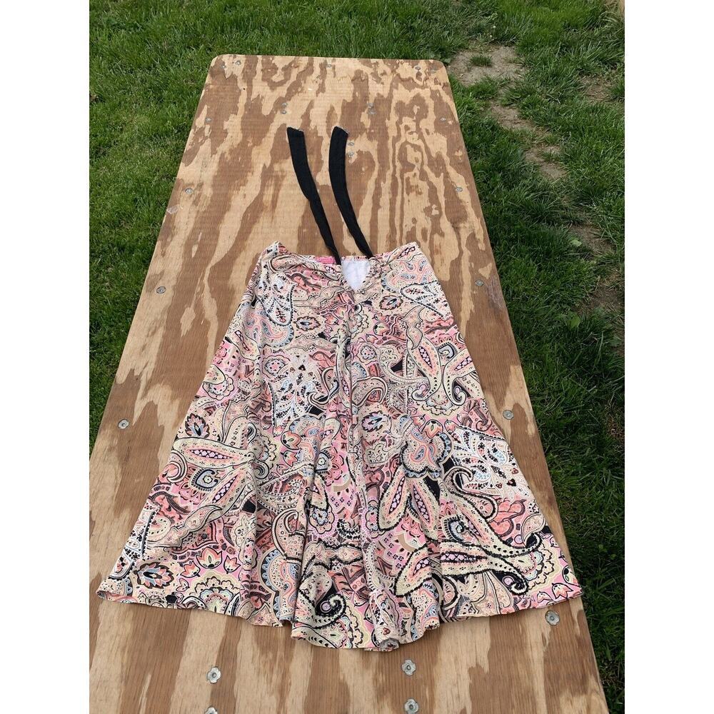 Joyous & Free small Halter Dress Retro Paisley Floral pink black summer‎ spring